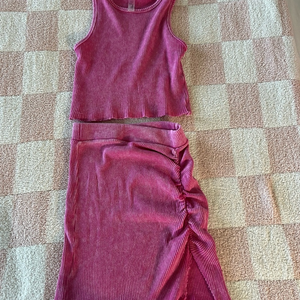 Juana Pink Ribbed Tank and Skirt Set